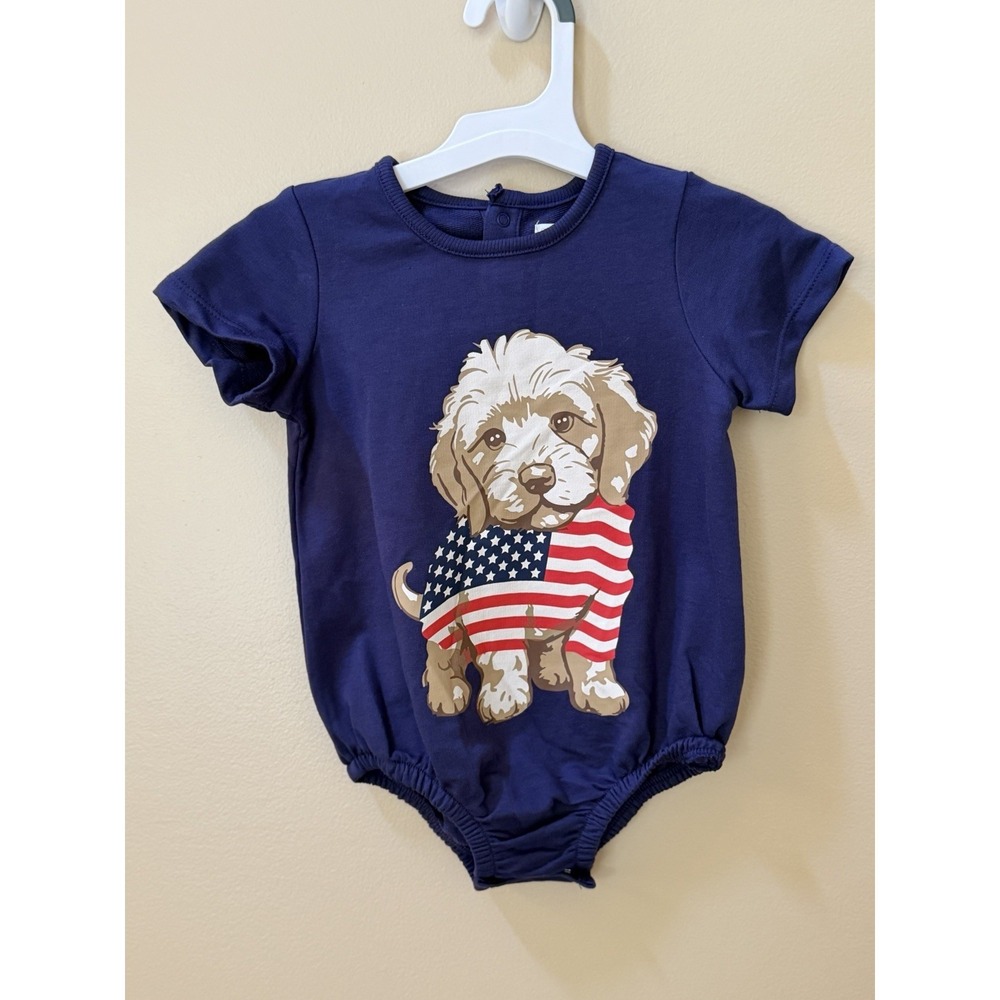 Grayson Mini Baby 4th of July Puppy Flag Bodysuit - Navy Blue Size 18m NWOT